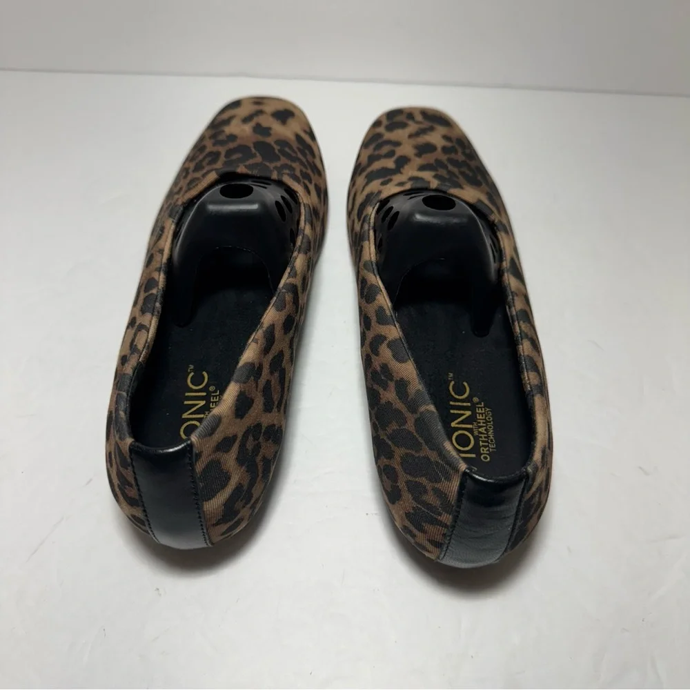 Vionic Shoes Powell Leopard Animal Print Demi Wedge Square Slip On Tan Size 7.5
